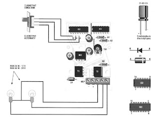 FLASHING A SCHEME DOUUBLE BULB CAR AND LOCKS circuit schematic with explanation