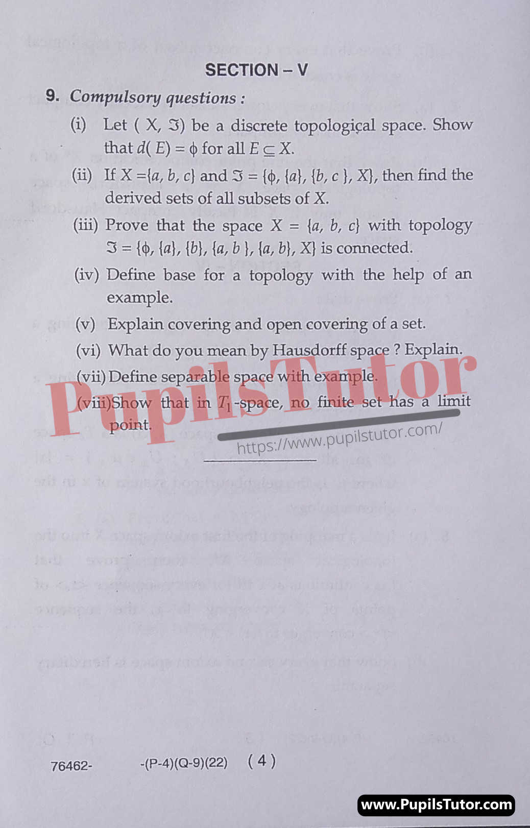 MDU (Maharshi Dayanand University, Rohtak Haryana) CBCS Scheme (M.Sc. [Mathematics] – Master of Science) Elementary Topology Important Questions Of February, 2022 Exam PDF Download Free (Page 4)