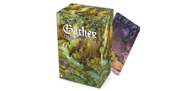 a box and individual card with the text Gather: Children of the Evertree on it, fully illustrated.