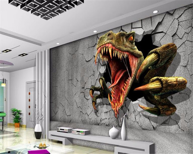 Dinosaur wall mural 2016 3D Dinosaur wall mural wallpaper photo wall paper breaking through wall