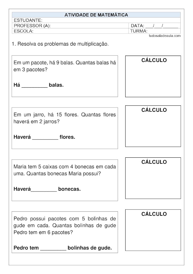 Atividades multiplicação 3º ano