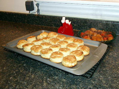 The perfect side dish for stew is fresh biscuits and butter.