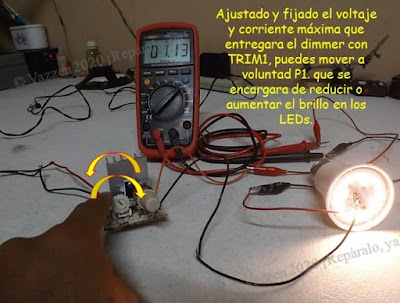 Octavo paso para ajustar el circuito dimmer a una lampara LEd de 15 watts