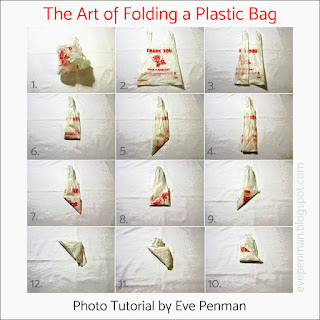 Learn the domestic art of how to fold a plastic bag; to help reduce clutter, save space, and stay tidy.