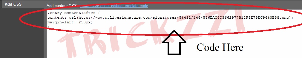 add css signature in blogger 