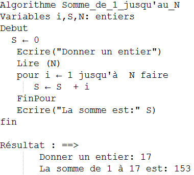 Ecrire un algorithme