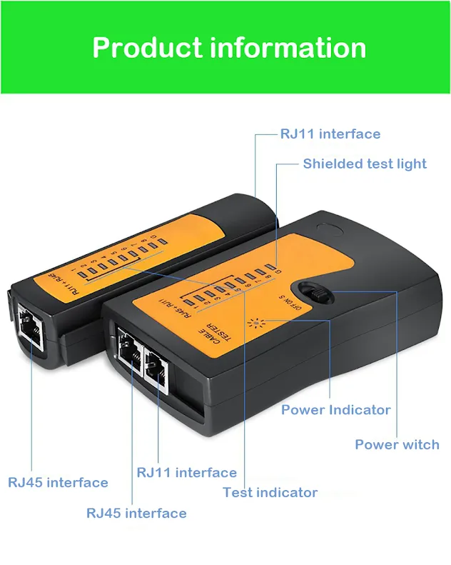 OULLX RJ45 Cable lan tester Network Cable Tester RJ45 RJ11 RJ12 CAT5 UTP LAN Cable Tester Networking Tool network Repair