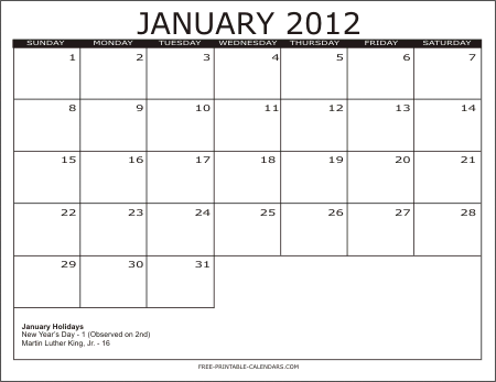 Chinese New Year January 12 Calendar Printable