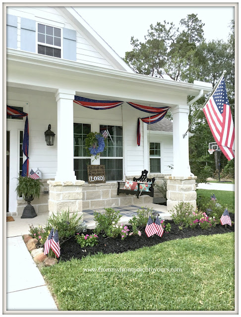 Porch Swing-Bunting-Flags-Farmhouse-Fourth of July-Patriotic Front Porch-From My Front Porch To Yours