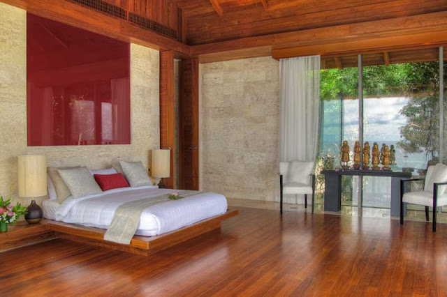 Modern wooden bed and floor in Villa Liberty, Phuket
