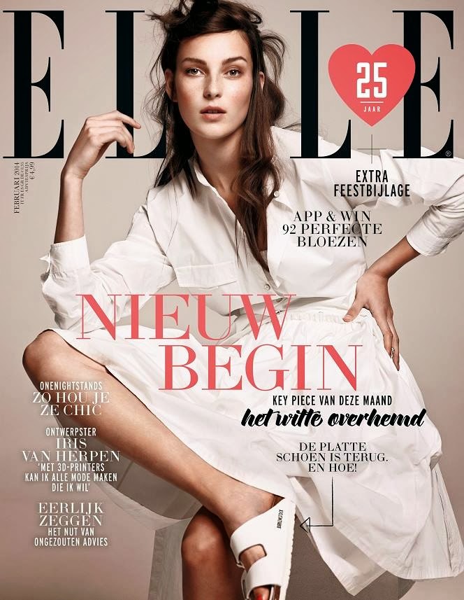 Magazine Cover : Julia Bergshoeff Magazine Photoshoot Pics on Elle Magazine Netherlands February 2014 Issue 