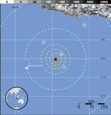 Fuerte terremoto de 6,7 grados ocurrió cerca de las Islas Christmass, al sur de Java, Indonesia el 13 de junio de 2013 a las 16:47 UTC