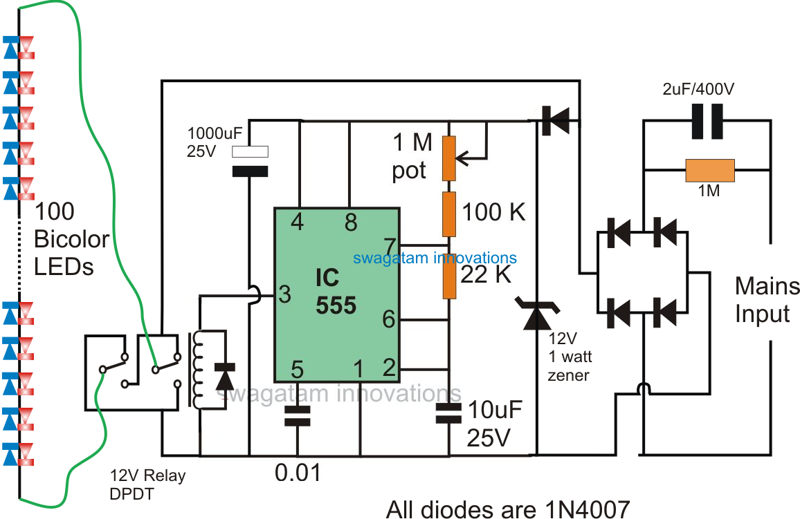 2 Pin Bi-Color LED Flasher Circuit