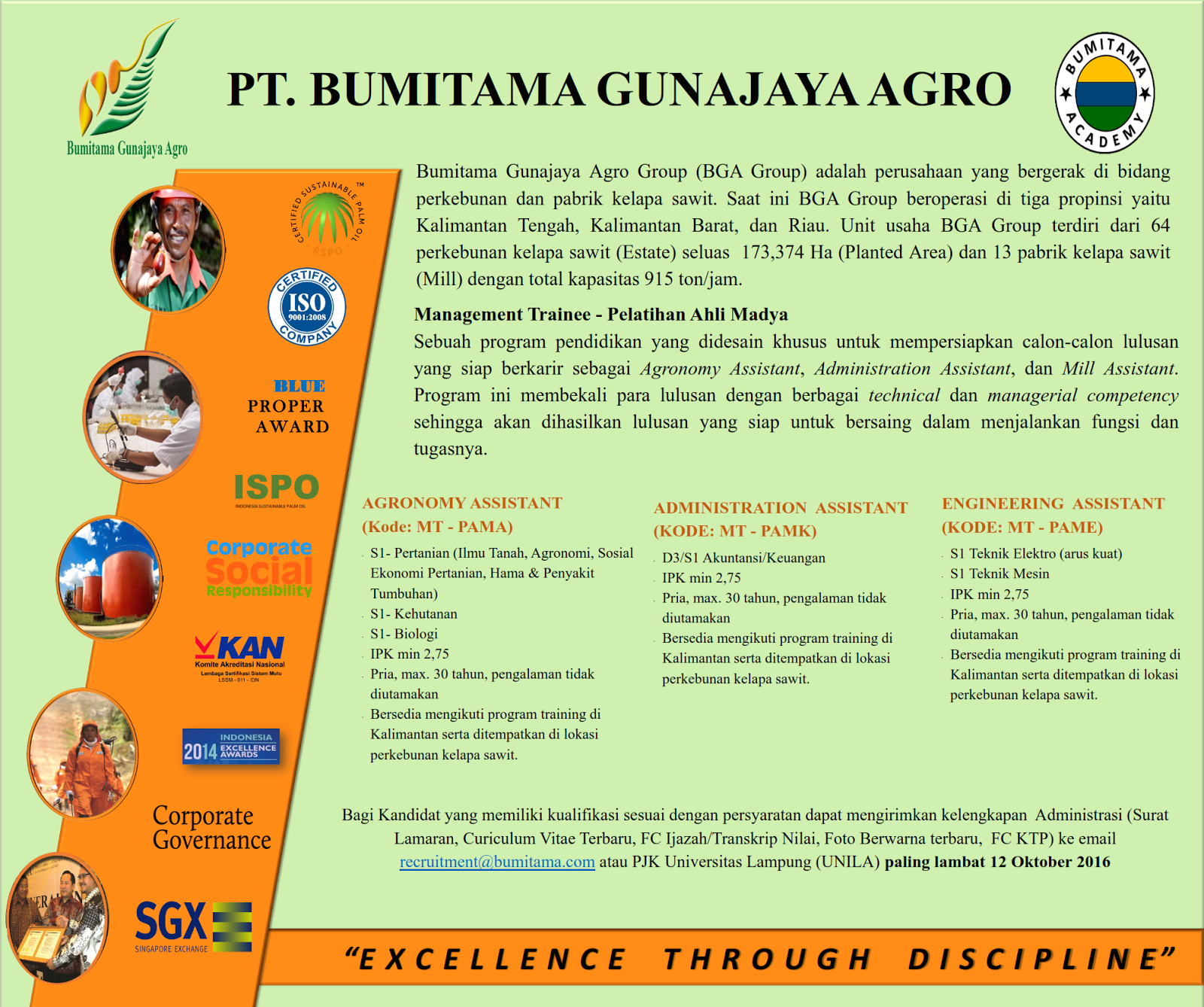 Lowongan Kerja PT. BUMITAMA GUNAJAYA AGRO (BGA Group 