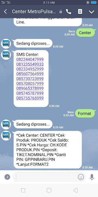 Contoh Reply Transaksi Via Line Metro reload