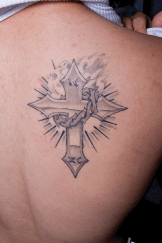 cross tattoos for men. cross tattoos on back. rip
