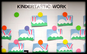 photo of: Kindertastic Work Bulletin Board with permanent 'spots' for display via RainbowsWithinReach