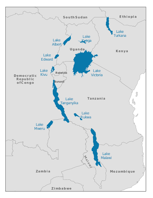 Great African lakes in the Rift Valley