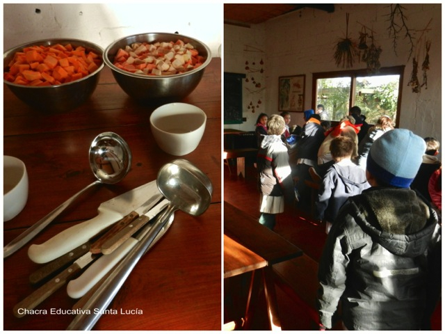 Preparando el guiso en el aula - Chacra Educativa Santa Lucía 