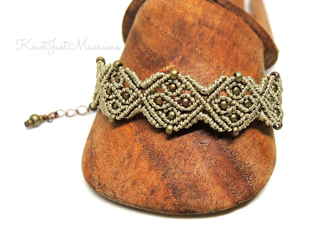 Micro macrame bracelet design variation in khaki.