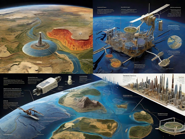 A collage illustrating the evolution of technologies in environmental analysis, demonstrating advancements in satellite imagery and remote sensing techniques over time.