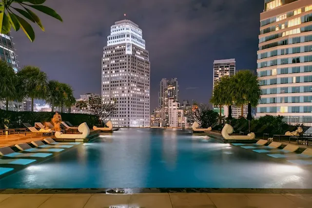 Swimming pool at night