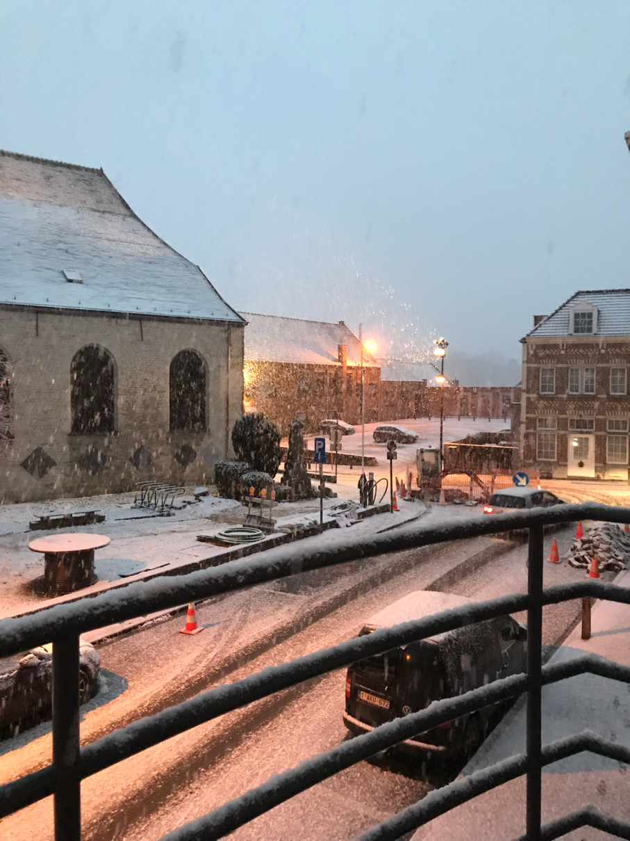 evening, snow, white, street, lights