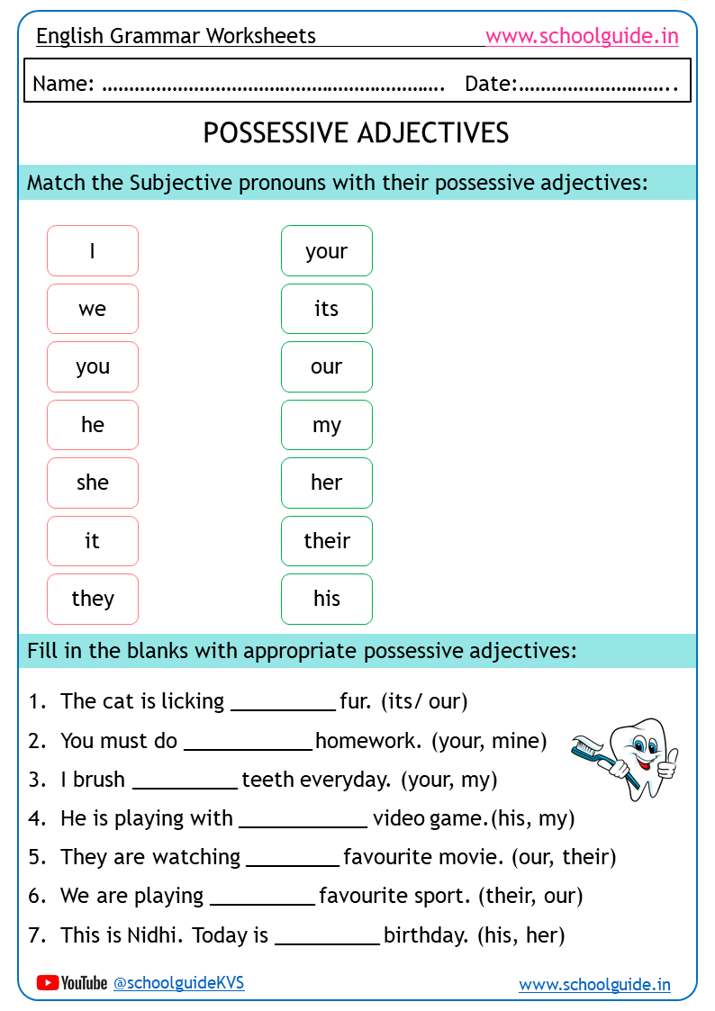 Free Printable Possessive Adjectives Worksheets