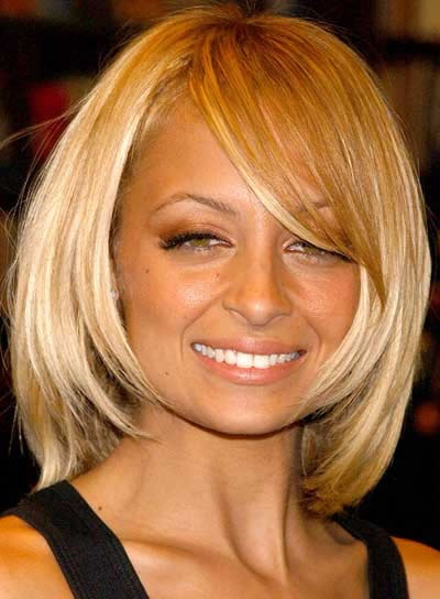 Nicole Richie's loose and natural with thick angled bangs