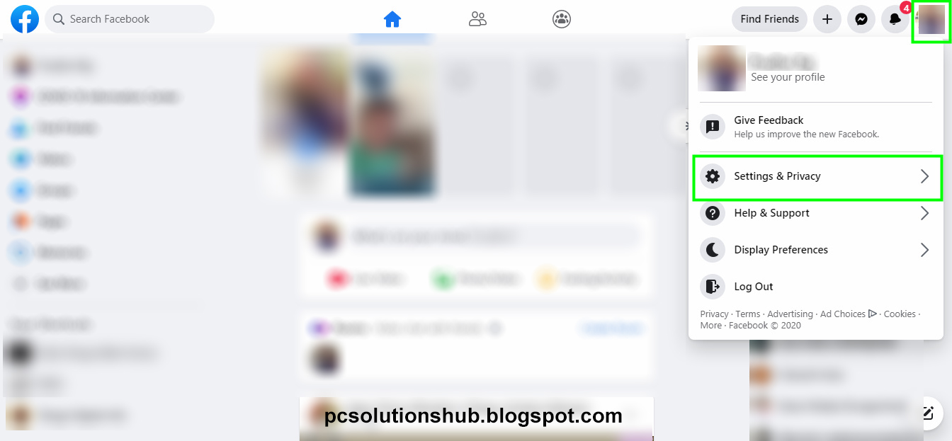 click on settings and privacy to view Facebook video watch history