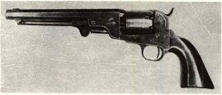 Remarkably fine specimen of .44 Dance Brothers is No. 121 in Vic Friedrich’s collection. Flat frame is distinctive characteristic of this series of Texas pistols made near Galveston. Sometimes called “Dance Dragoon,” title is misnomer since full-octagon-barreled pistol is more nearly what might be termed “army size.”
