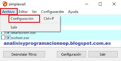 Configuración simplewall 