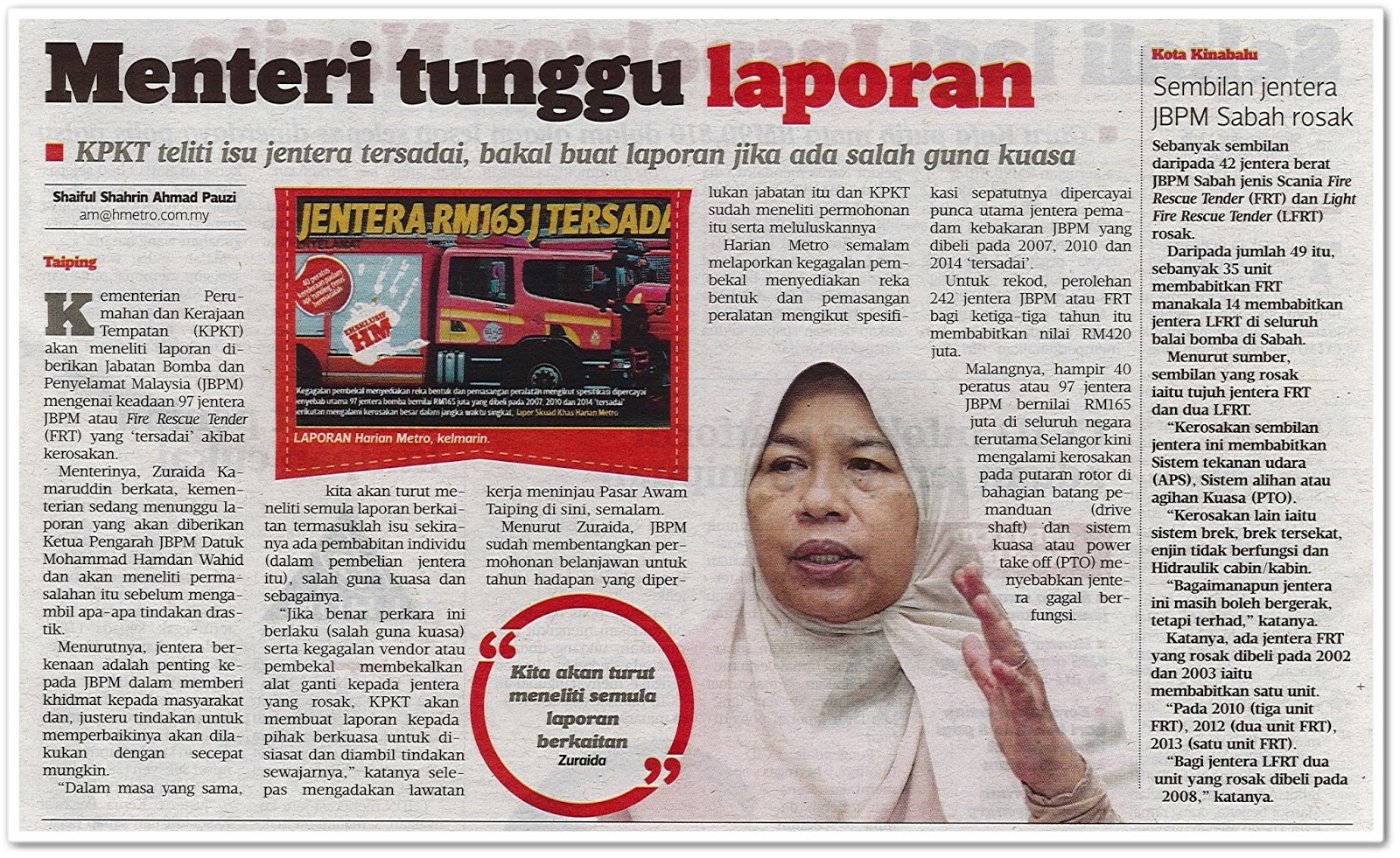 Contoh Carikan Surat Khabar Metro