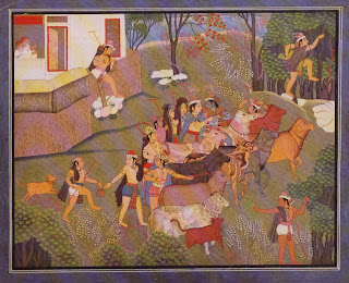 Illustration from a Bhagavatapurana Series: Cowherds Taking Their Cows to Pasture 