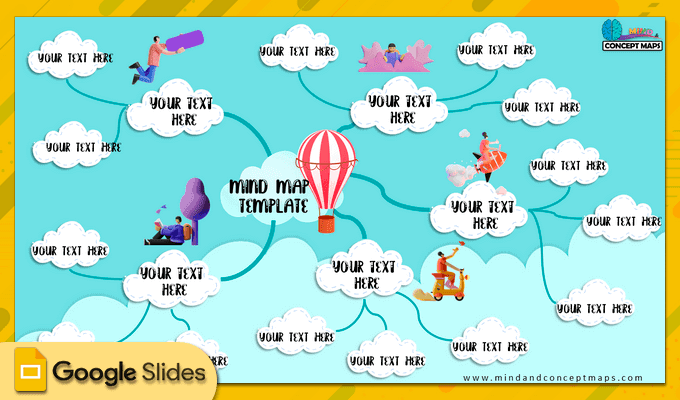 38. Google Slides mind map template with clouds