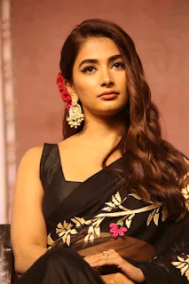 Pooja Hegde Saree Stills at Acharya Movie Press Meet