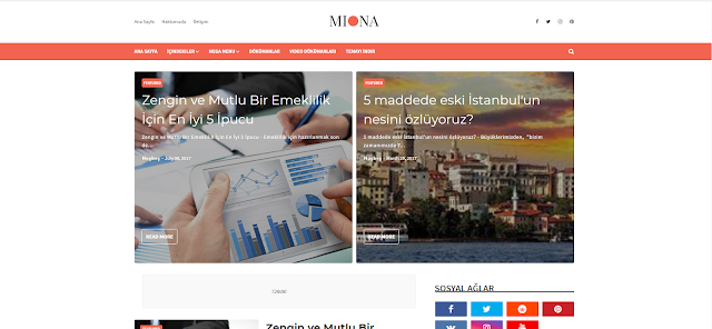 Miona Blogger Teması 2019 Türkçe ( Masaüstü Görünümü )