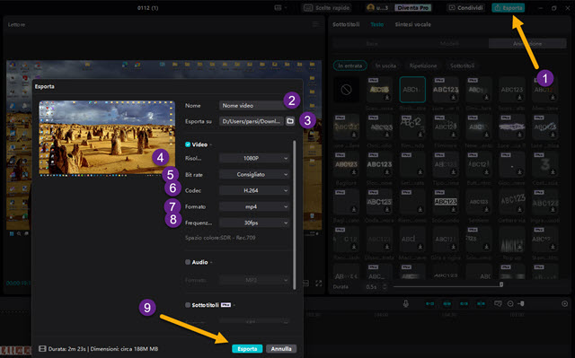 esportazione del video di capcut