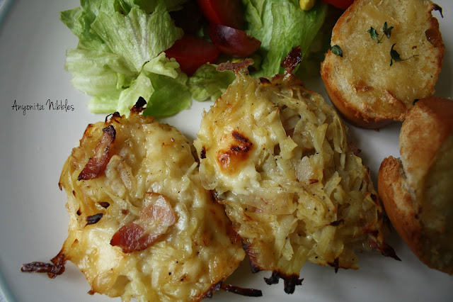 Bacon & Emmental Nids de Tartiflette with Homemade Roasted Garlic Bread with Thyme