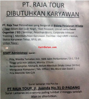 Lowongan Kerja PT. Raja Tour