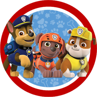 Toppers o Etiquetas de Paw Patrol en Azul y Rojo para imprimir gratis.