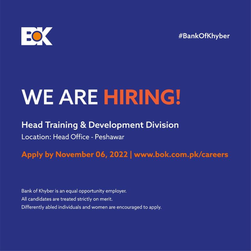 Bank Of Khyber is looking for Head Training & Development