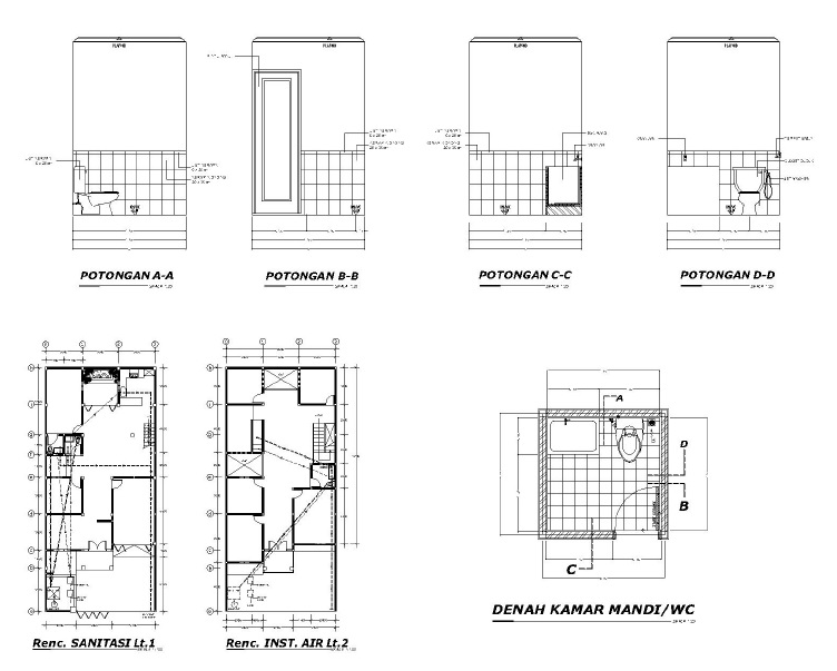 Product DESIGN Gambar Kerja Kamar  Mandi  WC Toilet 