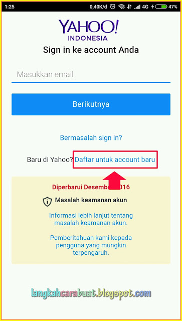 Yahoo Mail Daftar Baru Lewat HP