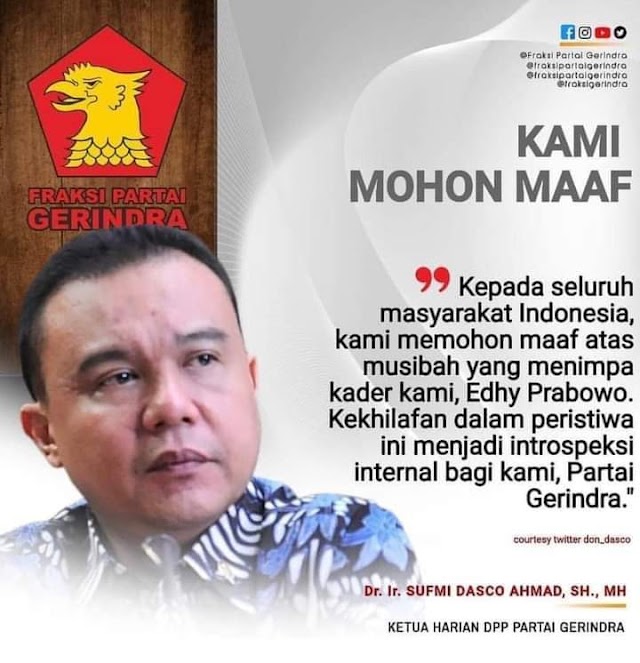 Partai Gerindra Memohon Maaf kepada Bangsa Indonesia terkait kadernya yang tertangkap KPK