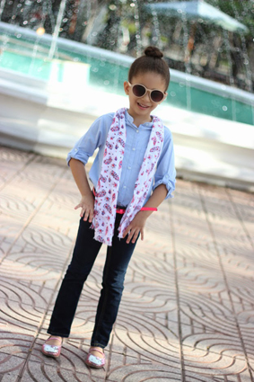 Floral Scarf and Denim on Denim