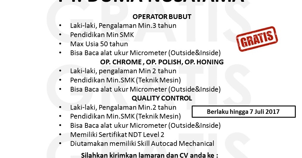 Lowongan Kerja Kota Balikpapan: Lowongan PT. DUMA NUSATAMA