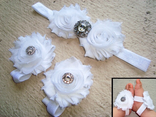 777 New baby headband set 319   headband set this white rhinestone baby barefoot sandal headband set 