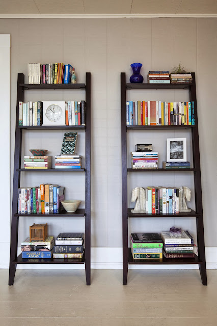 unique ladder-like dark wood material book shelf