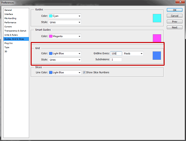 Open up the grid preferences.